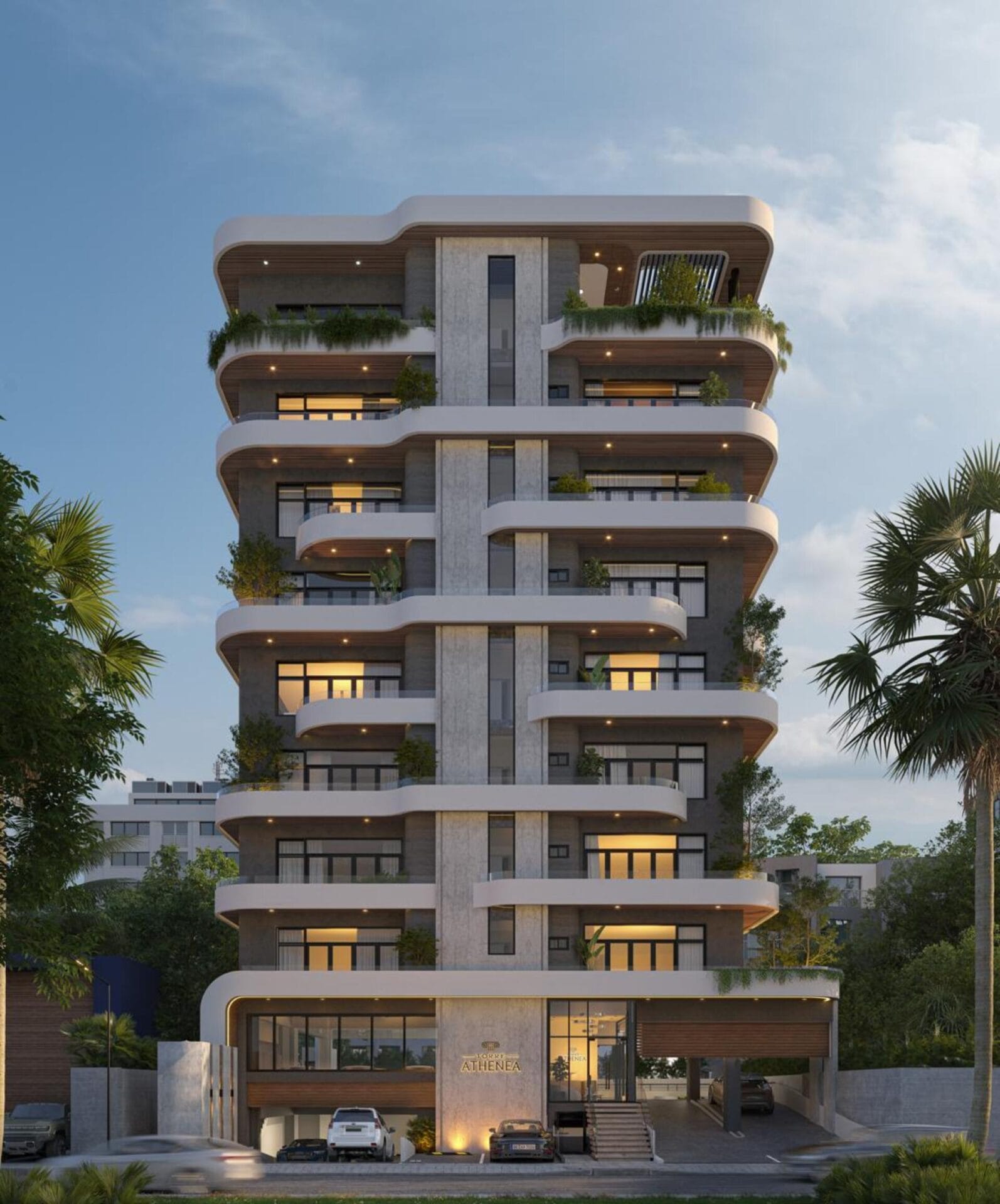 Fachada Torre Athenea – La Esmeralda, Santiago